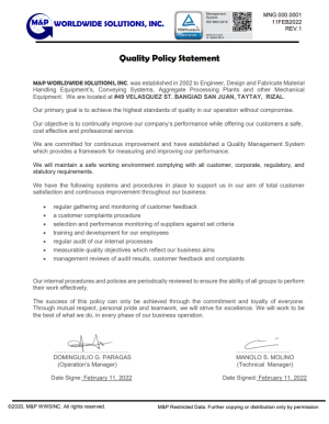 QUALITY POLICY STATEMENT